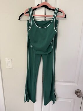 Girls Athleta Green Tank Jumpsuit with White Piping